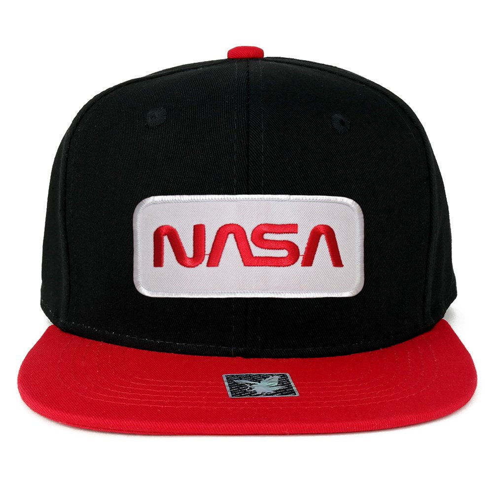 NASA Worm Red Text Embroidered Iron on Patch Two-Tone Snapback Cap - Black RED