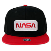 NASA Worm Red Text Embroidered Iron on Patch Two-Tone Snapback Cap - Black RED