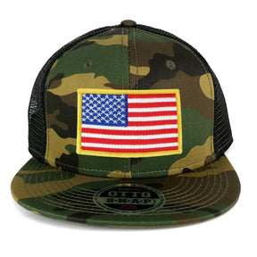 USA American Flag Iron On Patch Adjustable Camo Mesh Cap - CAMO Black - Black Grey