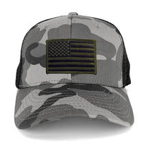 US American Flag Embroidered Iron on Patch Adjustable Urban Camo Trucker Cap - UUB - Black Grey