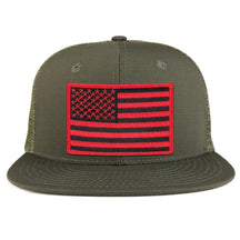 Black Red American Flag Iron on Patch Flat Bill Ripstop Trucker Mesh Cap
