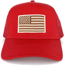 USA American Flag Embroidered Patch Snapback Mesh Trucker Cap - RED