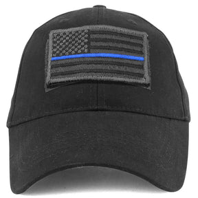 Armycrew USA Grey Thin Blue Flag Tactical Patch Cotton Adjustable Baseball Cap - Black