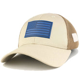 US American Flag NAVY Rubber Tactical Patch Adjustable Low Crown Mesh Cap