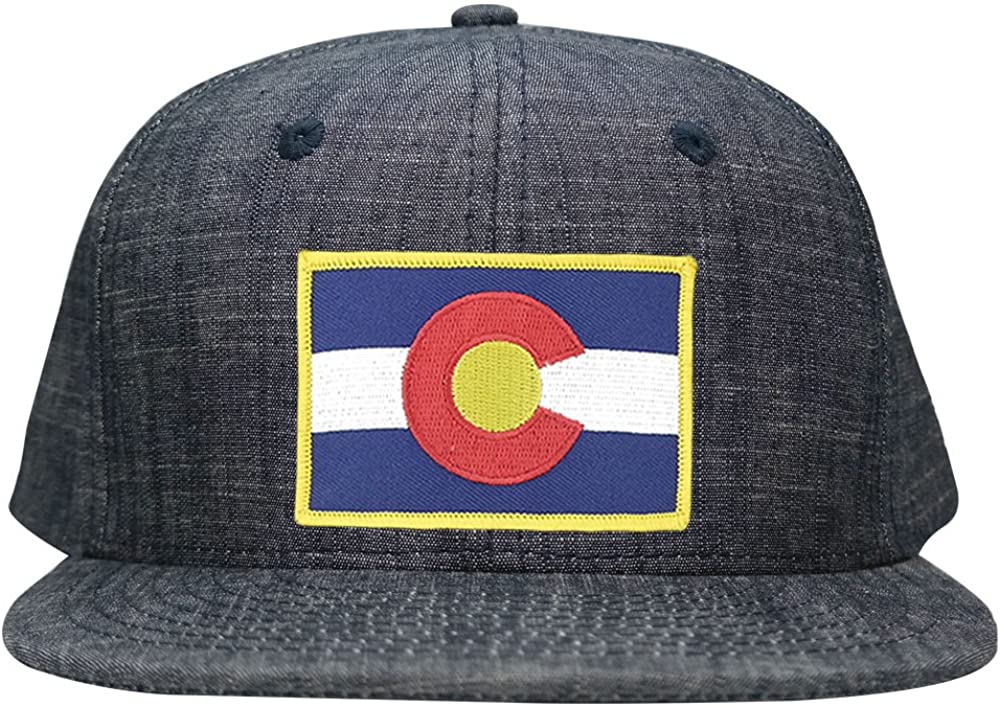 Armycrew Washed Denim Colorado Western State Flag Embroidered Patch Snapback Cap - Black