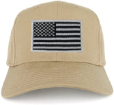 USA American Flag Logo Embroidered Iron On Patch Snap Back Cap - Khaki