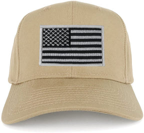 USA American Flag Logo Embroidered Iron On Patch Snap Back Cap - Khaki
