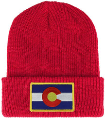 Armycrew Colorado State Flag Embroidered Patch Winter Ribbed Cuffed Knit Beanie