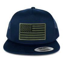 Flexfit 5 Panel American Flag Patched Snapback Mesh Back Navy Cap