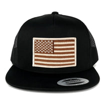 Flexfit 5 Panel American Flag Patched Snapback Mesh Cap - Black