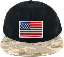 USA American Flag Embroidered Iron on Patch Desert Camo Bill Snapback Cap - DES