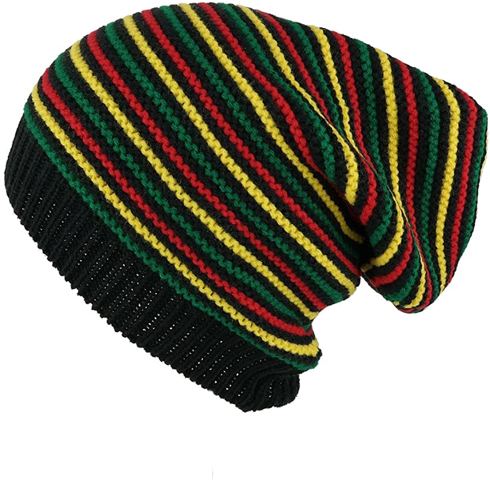 Armycrew Rasta Jamaican Crochet Colorful Stripes Baggie Slouch Acrylic Beanie Hat