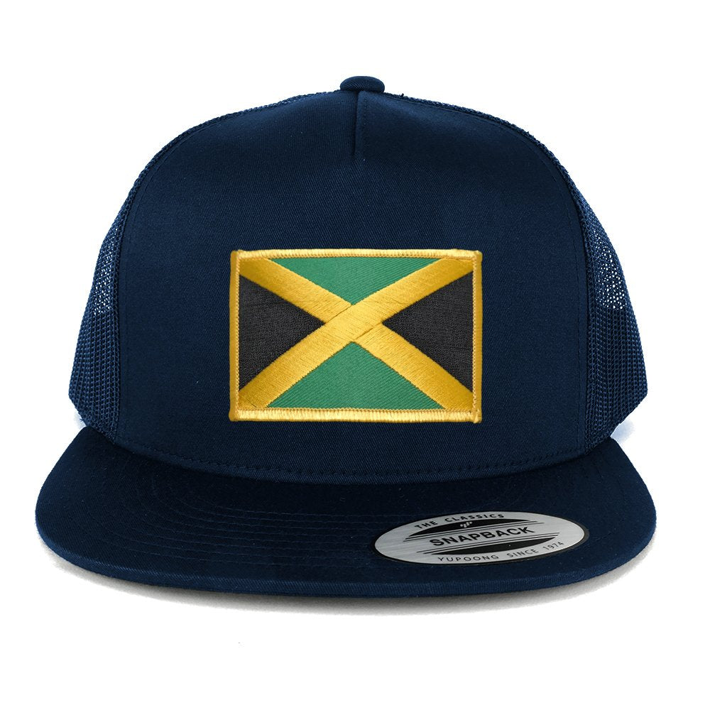 Flexfit 5 Panel Jamaica Flag Patch Snapback T Iron Mesh On Embroidered