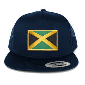 Flexfit 5 Panel Jamaica Flag Embroidered Iron On Patch Snapback Mesh Trucker Cap