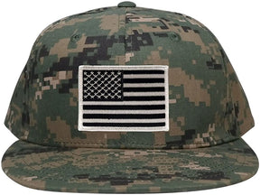 Armycrew Flat Bill Digital Camo American Flag Patch Snapback Cap - MCU - Black Grey