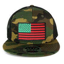 USA American Flag Iron On Patch Adjustable Camo Mesh Cap - CAMO Black - Black Grey
