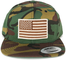 Flexfit Patriotic American Flag Patch Flat Bill Snapback Cap - Camo