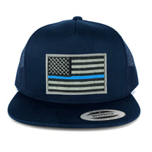Flexfit 5 Panel American Flag Patched Snapback Mesh Back Navy Cap