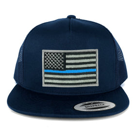 Flexfit 5 Panel American Flag Patched Snapback Mesh Back Navy Cap
