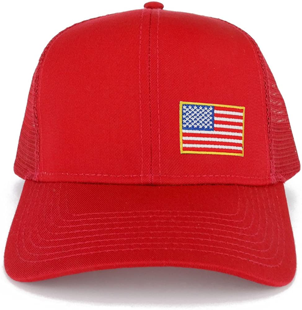 Small Yellow Side American Flag Embroidered Iron on Patch Trucker Mesh Cap