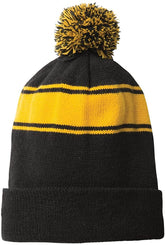Armycrew Two Tone Stripe Acrylic Winter Pom Pom Beanie Hat
