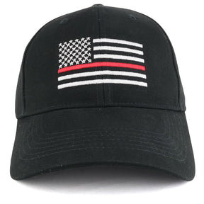 Thin RED Line US Flag Embroidered Low Profile Brushed Cotton Cap