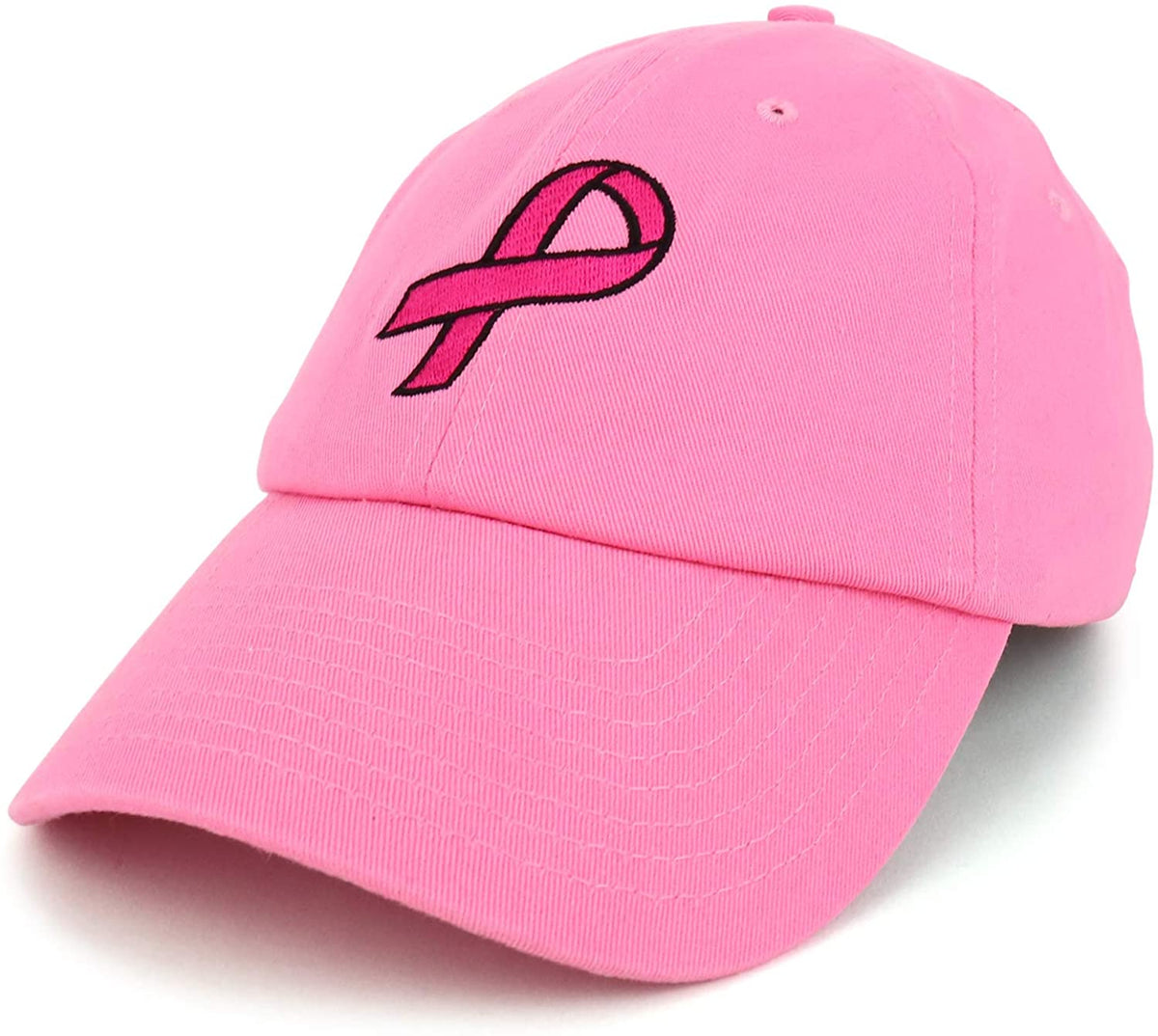 Armycrew Made in USA Large Breast Cancer Ribbon Embroidered Soft Cotton Cap