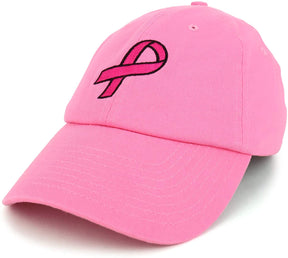 Armycrew Made in USA Large Breast Cancer Ribbon Embroidered Soft Cotton Cap