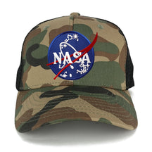 NASA Insignia Space Logo Embroidered Iron on Patch Adjustable Trucker Cap - NTG-Black