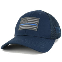 Armycrew Thin Blue Line American Flag 3D Rubber Tactical Patch Low Crown Adjustable Mesh Cap