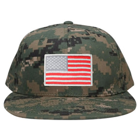 Armycrew Flat Bill Digital Camo American Flag Patch Snapback Cap - MCU - Black Grey