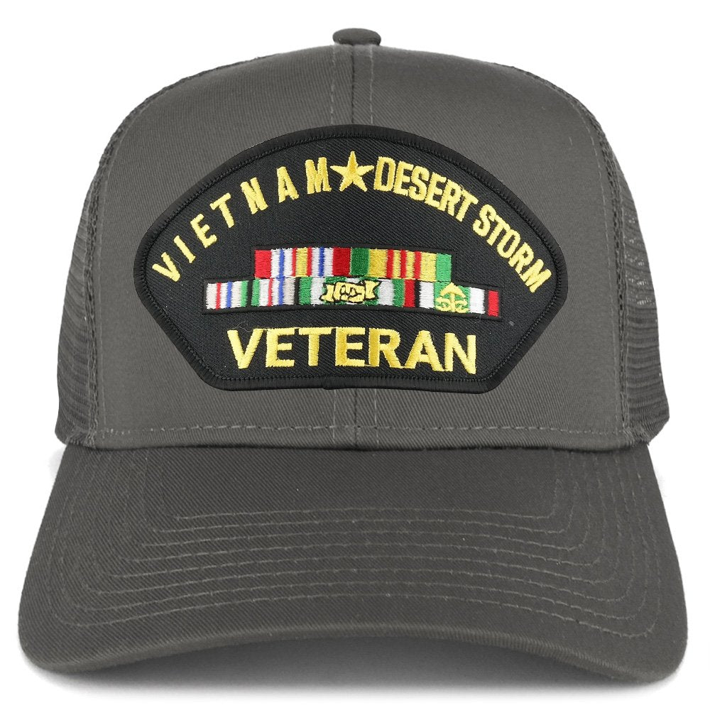 Armycrew Vietnam and Desert Storm Veteran Embroidered Patch Snapback Mesh Trucker Cap