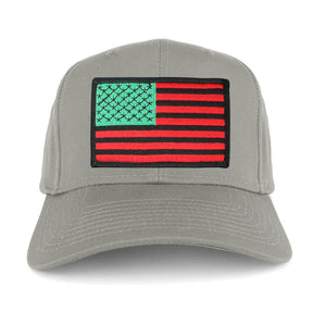 USA American Flag Logo Embroidered Iron On Patch Snap Back Cap - Grey