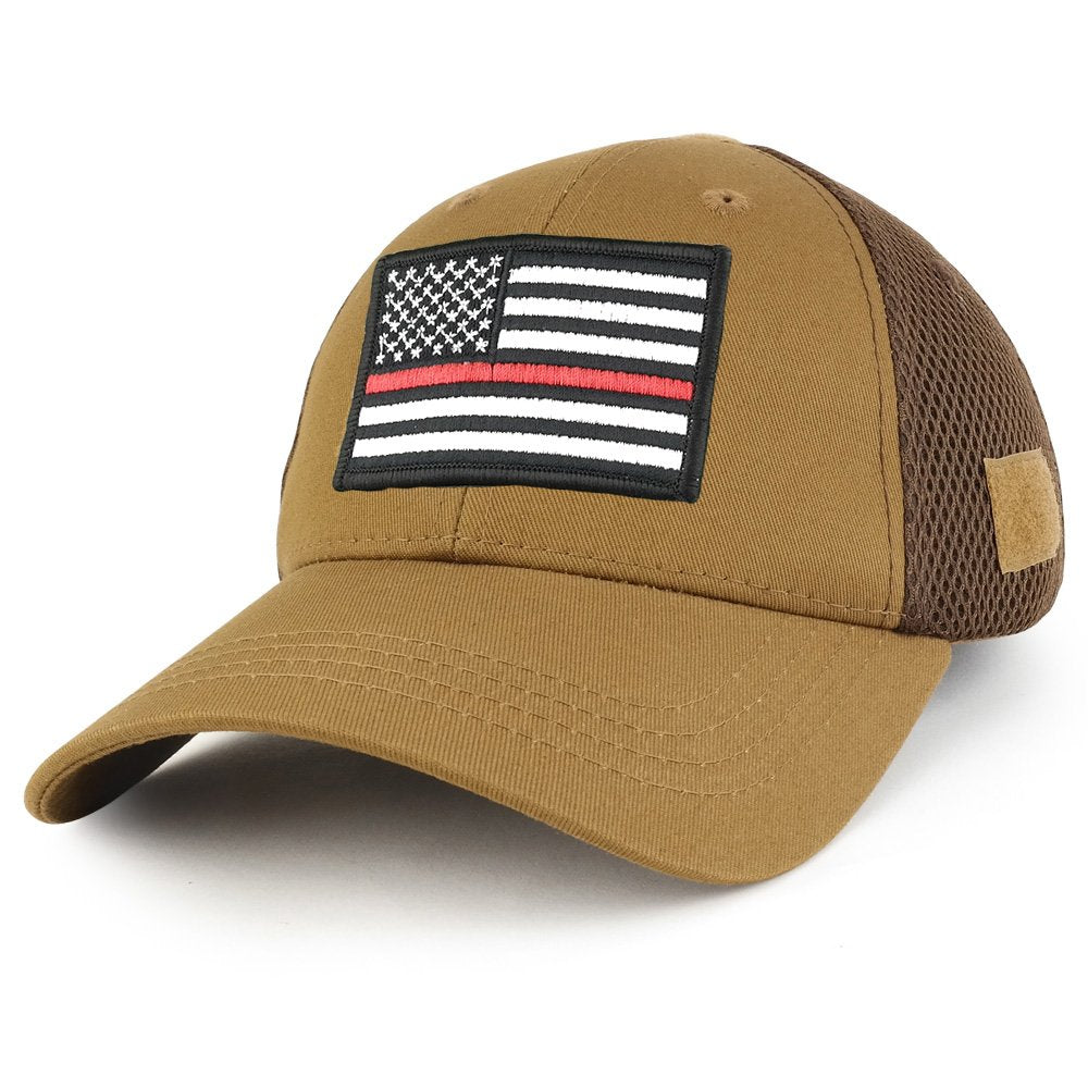 Thin RED Line American Flag Embroidered Patch Low Crown Adjustable Tactical Mesh Cap