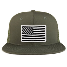Black White American Flag Iron on Patch Flat Bill Ripstop Trucker Mesh Cap