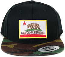 Flexfit California Republic Embroidered Iron On Patch Snapback Cap with Camo Visor