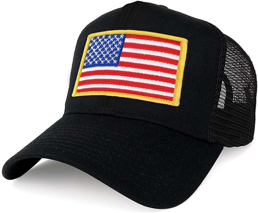 Armycrew XXL Oversize Yellow USA Flag Patch Mesh Back Trucker Baseball Cap