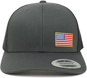 Armycrew Small Yellow Side American Flag Embroidered Patch Mesh Back Trucker Cap - Black