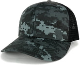 Camo Multi-Color Blank Curve Bill Adjustable Mesh Trucker Cap - NTG-Black