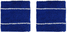 2 Pack Double Thin Striped Cotton Blend Terry Cloth Sweat Absorbing Wristband