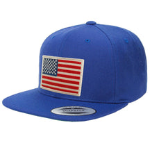 Flexfit USA American Flag Embroidered Flat Bill Snapback Cap - Royal