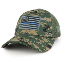 Armycrew US American Flag Thin Blue Line Embroidered Patch Low Crown Adjustable Tactical Mesh Cap