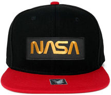 NASA Worm Gold Text Embroidered Iron on Patch Two-Tone Snapback Cap - Black RED