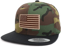 Armycrew Assorted USA Patch Two Tone Camo Black Flatbill Snapback Baseball Cap