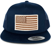 Flexfit 5 Panel American Flag Patched Snapback Mesh Back Navy Cap