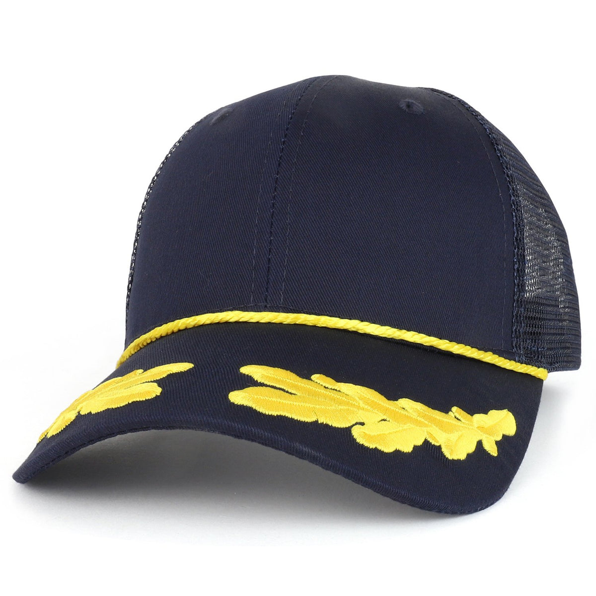 Armycrew Captain Oak Leaf Embroidered Trucker Mesh Cap with Yellow Rope