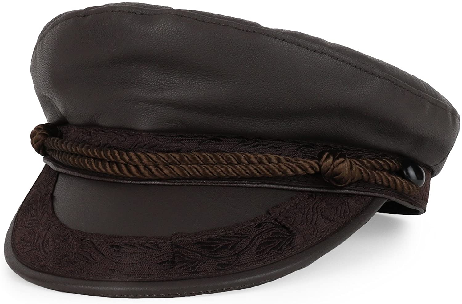 Armycrew Made in USA Genuine Leather Greek Style Rope Band Newsboy Fisherman Hat
