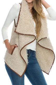Armycrew Women's Faux Shearling Sherpa Contrast Open Draped Vest