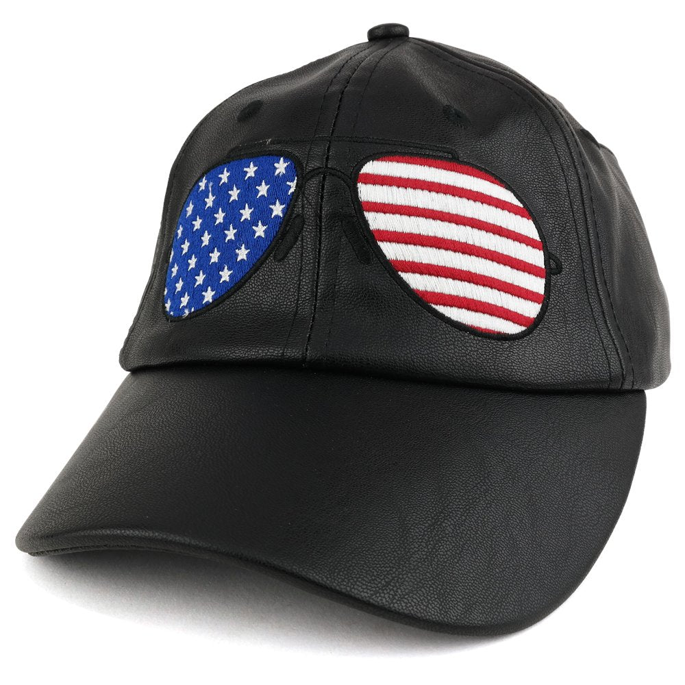 Stylish American Flag Stars and Stripes Sunglasses Embroidered Design PU Leather Hat