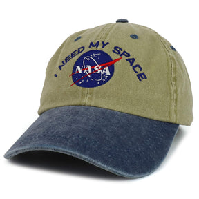 NASA I Need My Space Embroidered Two Tone Pigment Dyed Cotton Cap - Beige Black